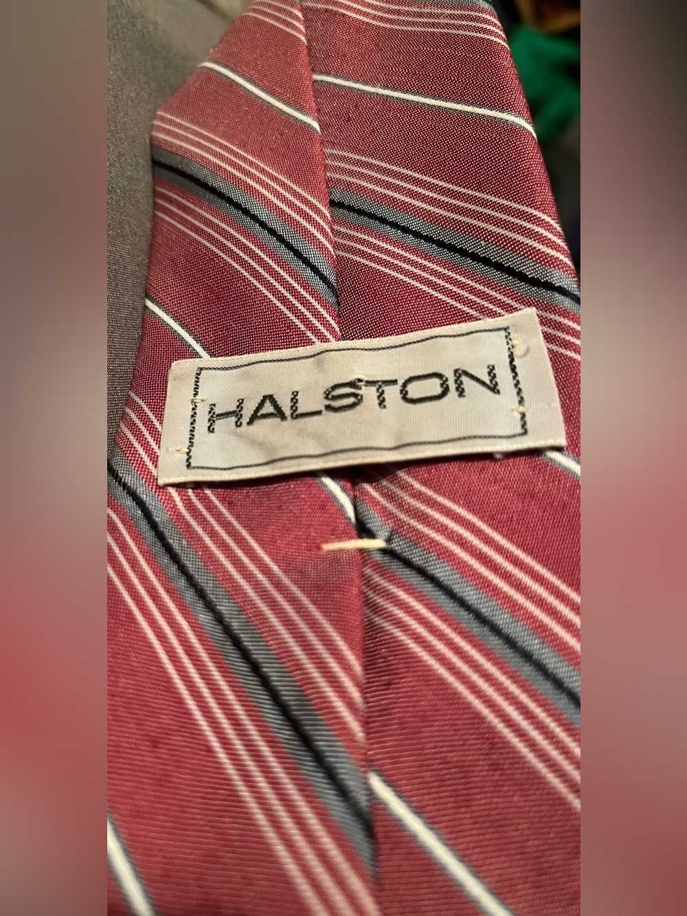 Halston Heritage Burgundy Striped Silk Tie with Gray Accents